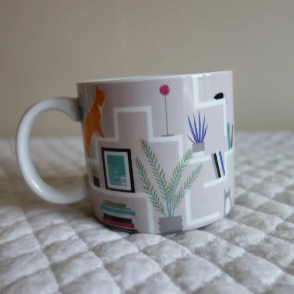 WEST ELM / SAM KALDA Cats Bookshelves Coffee Mug